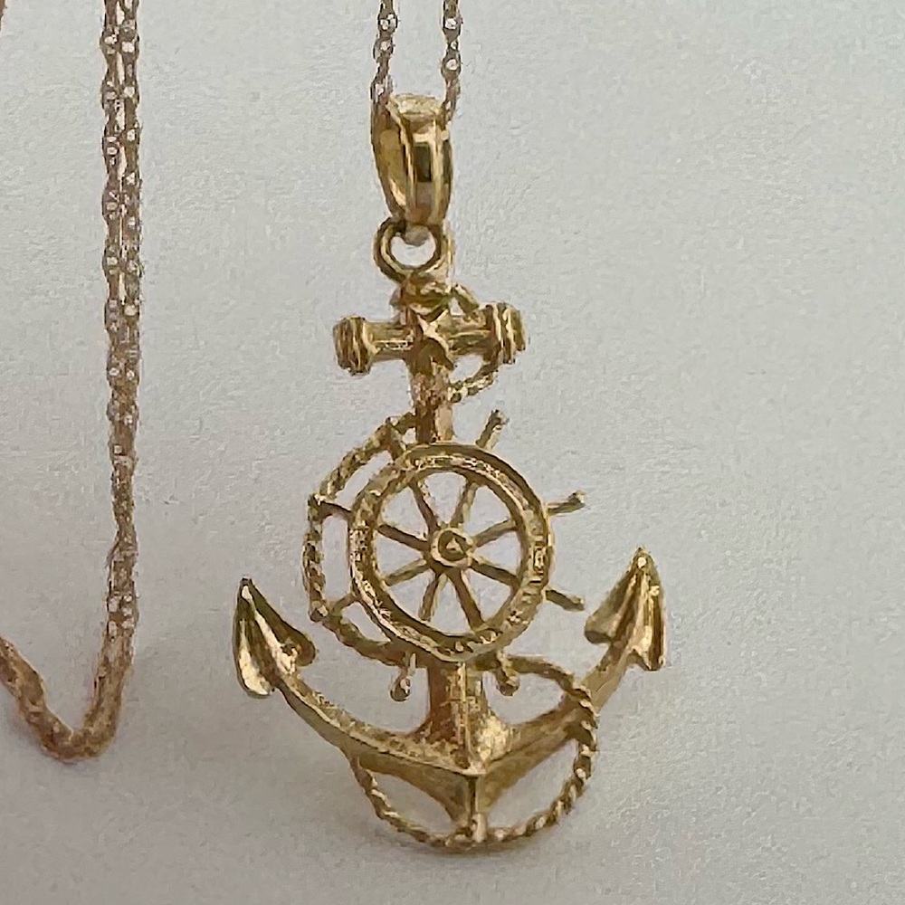 14K yellow gold anchor necklace